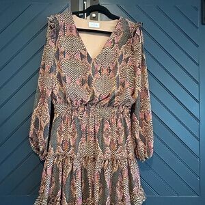 Adrienne Brown Tan V-Neck Bishop Sleeve Sundress